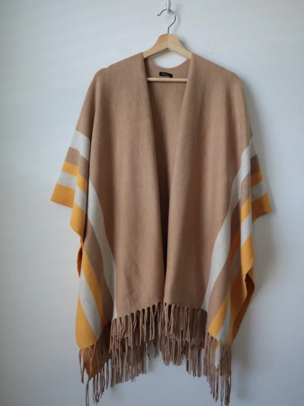 Talbots Tan and Yellow Colorblock Knit Ruana Wrap